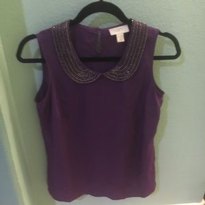 LOFT sleeveless top with beaded collar XS #115